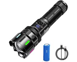 NovaWare® Zaklamp LED Oplaadbaar - Militaire Zaklamp op Batterijen - Powerbank Functie - Noodverlichting - 5 Standen - 5000mAh Batterij - 2500 Lumen - Noodpakket - Zwart