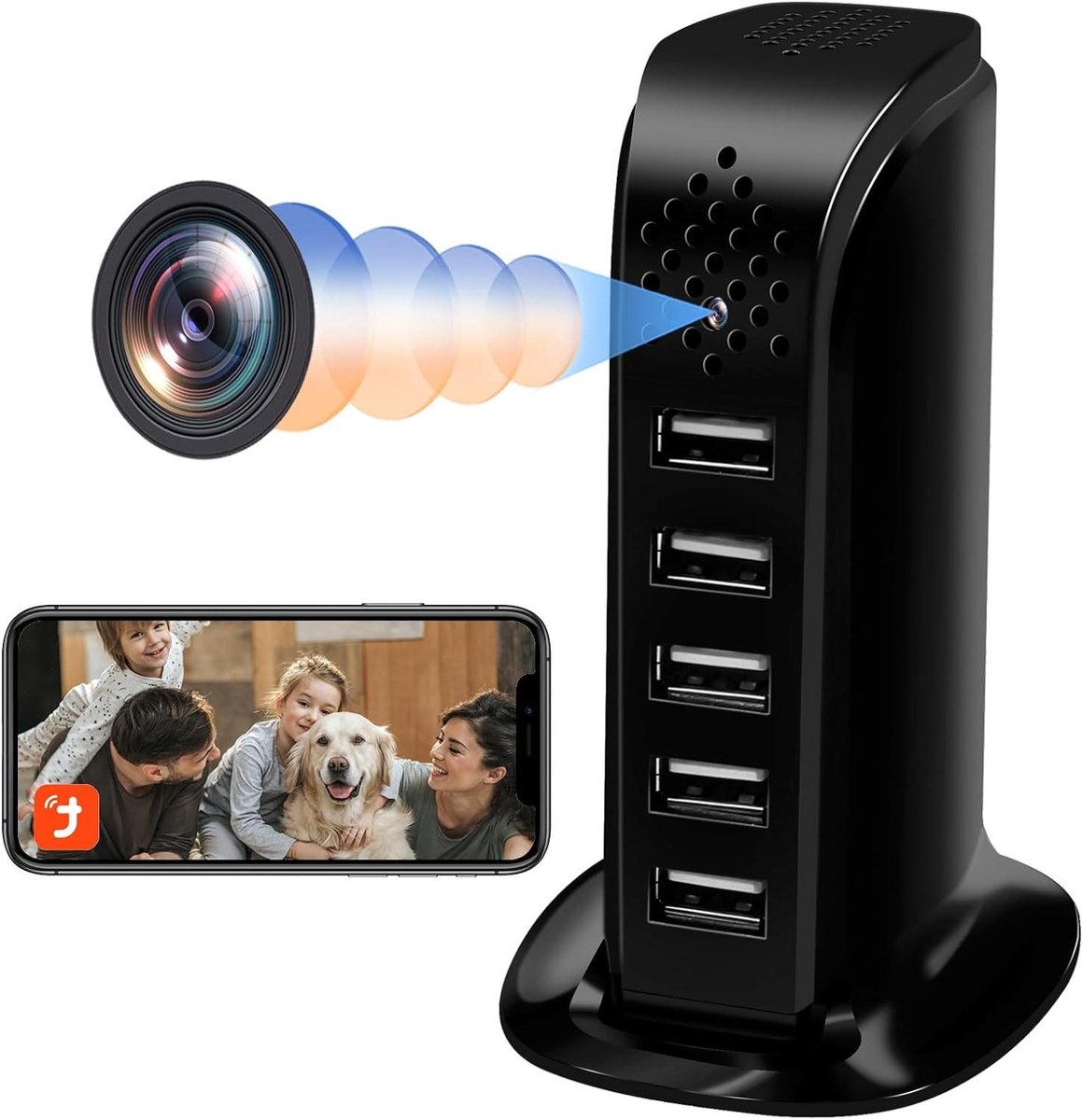 Wifi verborgen camera 24/5 G met USB-oplader 5 poorten spionagecamera wifi HD 1080P mini-spionagecamera met bewegingsdetectie en zicht op afstand