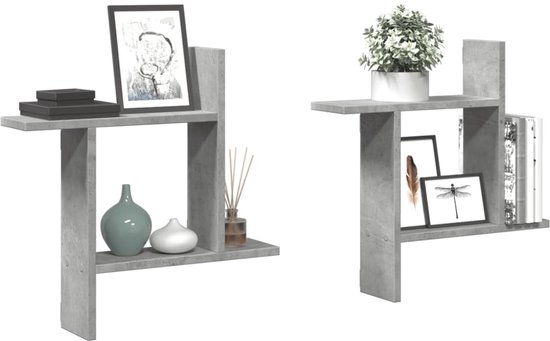 vidaXL - Étagères murales - 2 - pcs - 50x12x50 - cm - décoré - bois - gris béton