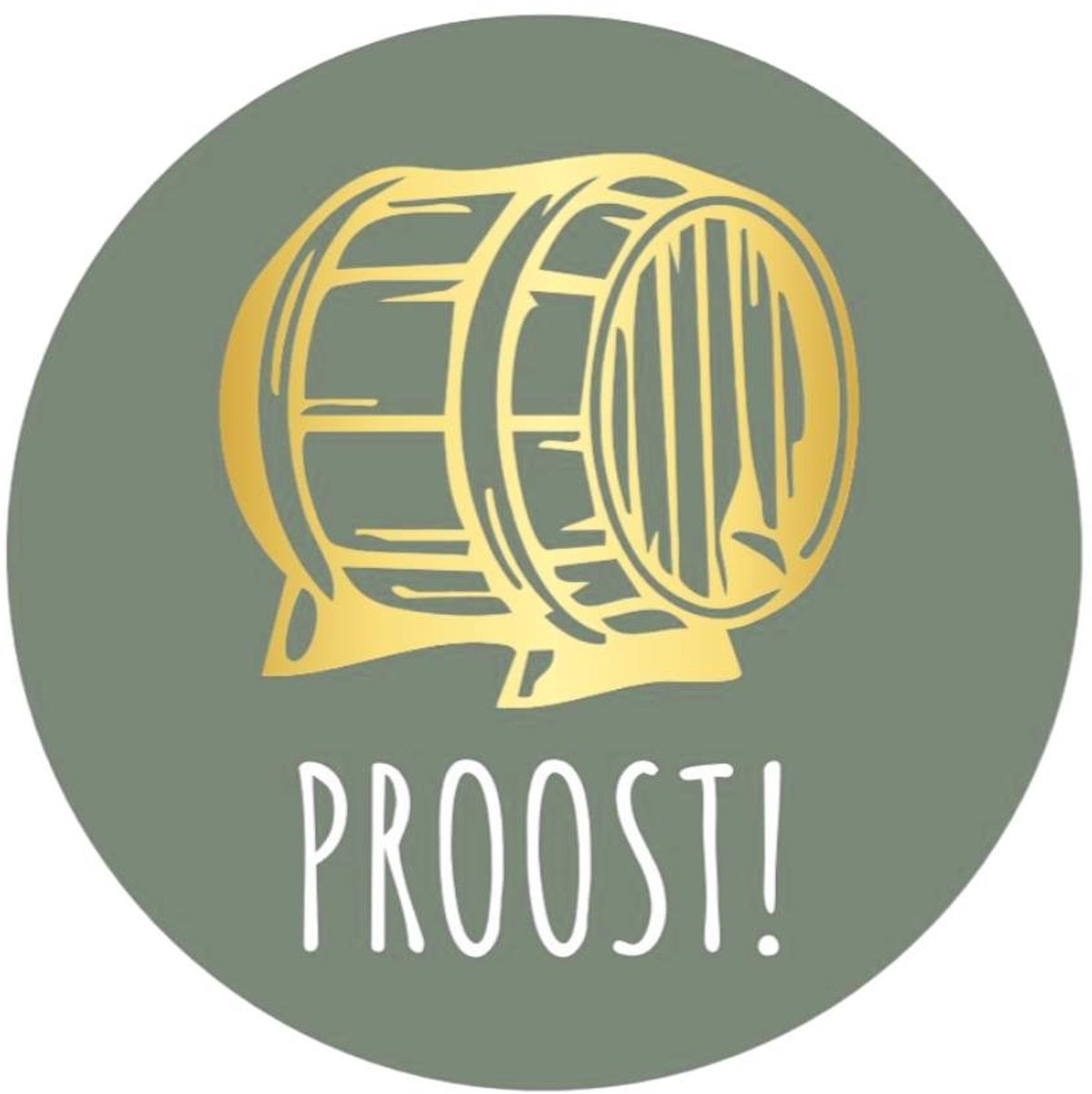 Stickers - "Proost!" - 39mm - 250 Stuks - Olijf Groen / Metallic Goud - Serie (Goldy Stickers) - Sluitsticker - Etiketten - Stickers Bullet Journal - Volwassenen / Kinderen - Cadeaus - Decoratie