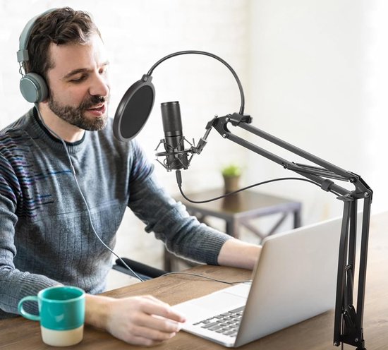 Foto: Famanu microfoonarm standaard instelbare microfoonstandaard 3 8 tot 5 8 adapter microfoonclip verbeterde krachtige klem voor hyperx quadcast blue yeti nano snowball ice en andere microfoons t20