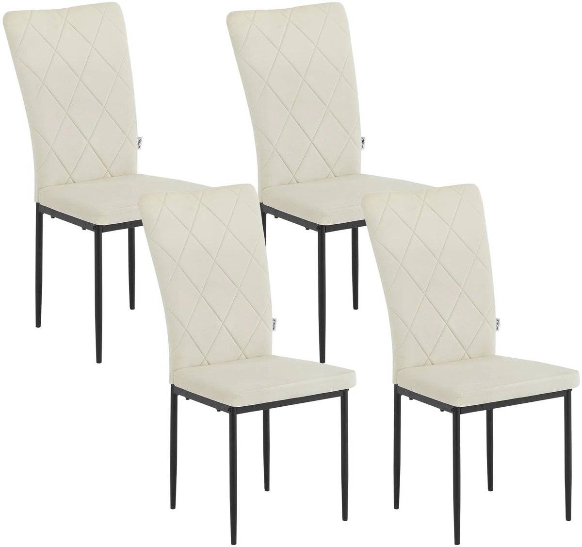 Set van 4 Keukenstoelen - Eetkamerstoelen met Hoge Rugleuning - Gestoffeerde Stoelen met Metalen Poten - Voor Eetkamer, Woonkamer & Keuken - Velvet Stoelen - 4 stuks - Beige