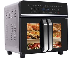 Heteluchtfriteuse – Airfryer - Airfryer Oven XXL - 23L - Dubbele Lades - 2200W - 240V - LED Touchscreen – 15 Programma’s - Kijkvenster - Zwart