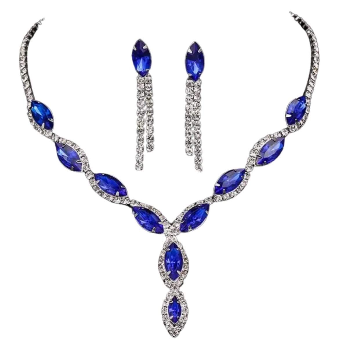 2-Delige Sieradenset-Anila- Blauw - trouwen-Ketting- oorbellen-Charme Bijoux
