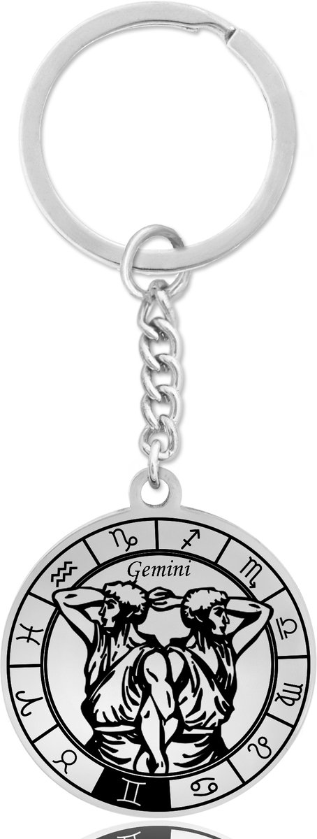 Sterrenbeeld Tweelingen (Gemini) Sleutelhanger – Spiritueel Cadeau van Roestvrij Staal – Zilverkleurig – Pax Amare