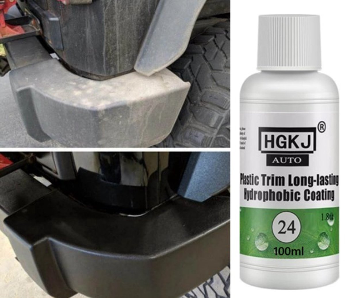 TLVX 100ml Kunststof Herstel / Plastic Trim Coating / Langdurige Bumper Bescherming / Plastic als Nieuw / Bumper Black Donker / Zwart Maken / Kunststof Verkleuring Herstellen / Cockpit Vernieuwen / Auto / Motor / Fiets / E-Bike Plastic Mooi Maken