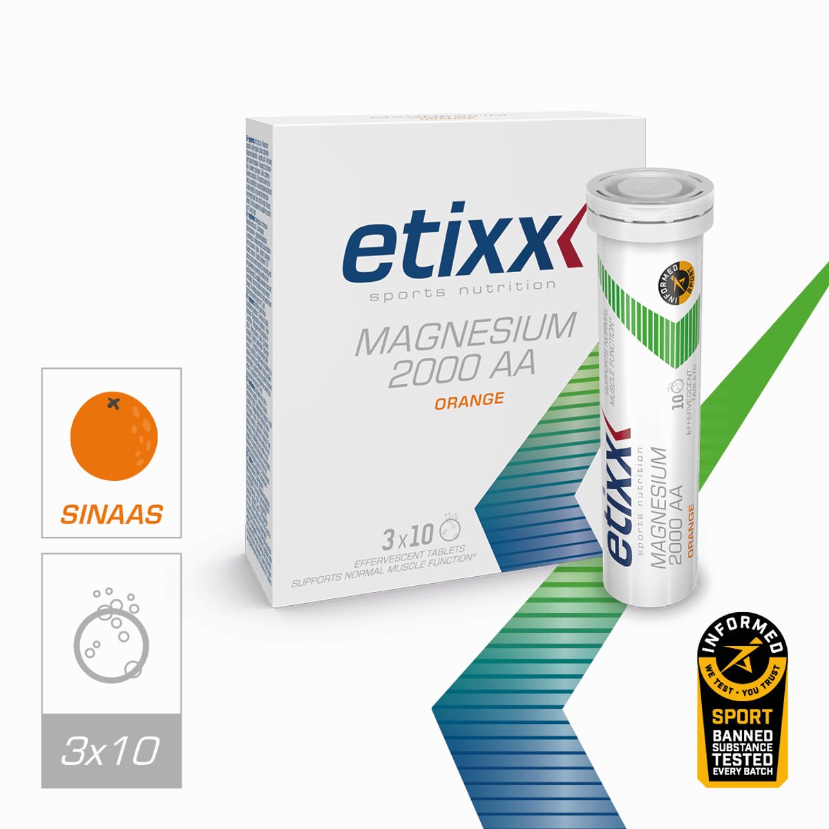 Goedkoopste Etixx Magnesium 2000 AA - Sports Nutrition - Supplementen - 3X10 tabletten - Sinaasappel - Vitamine C - Bruistablet - Ideaal bij zweetverlies
