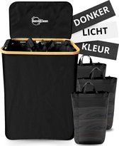 Bol.com BambiClean Wasmand 3 Vakken - Wassorteerder 145L - 100% Bamboe Wasmand met Deksel - Katoen aanbieding