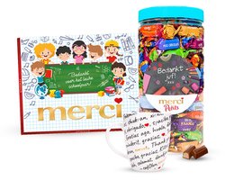 merci geschenkpakket voor de juf met chocolade en mok - bedank de juf - merci Petits en merci Finest Selection - einde schooljaar - "Bedankt juf" - chocoladecadeau - 950g