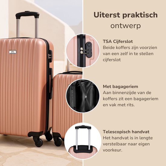 ﻿﻿﻿Slazenger Kofferset 2 Delig - Handbagage Trolley en Ruimbagage Koffer (S + M/L) - ABS Hardcase Koffer Set met 360° Wielen - Cijferslot - Roze