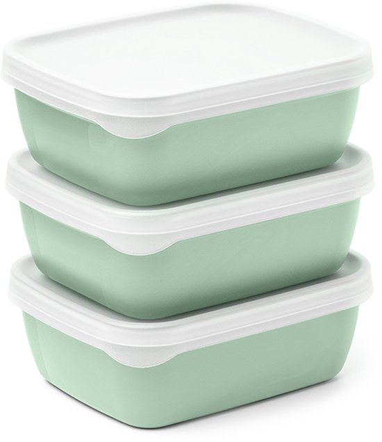 Optifridge Bio Vershoudbakjes - 3x600ml - Bioplastic bewaarbakjes met deksel - Stapelbare bewaardozen - Meal prep bakjes - BPA-vrije Vershouddoos - Groen - 122x153x57mm