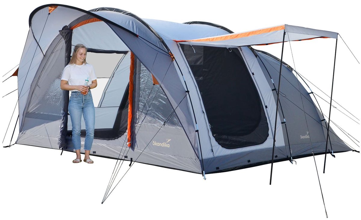 Skandika tunneltent Egersund 5 Sleeper Protect - Kampeertent voor 5 personen, ingenaaide tentvloer, donkere slaapcabine, 2 m stahoogte, waterdicht, 5000 mm waterkolom | Kampeertent, familietent