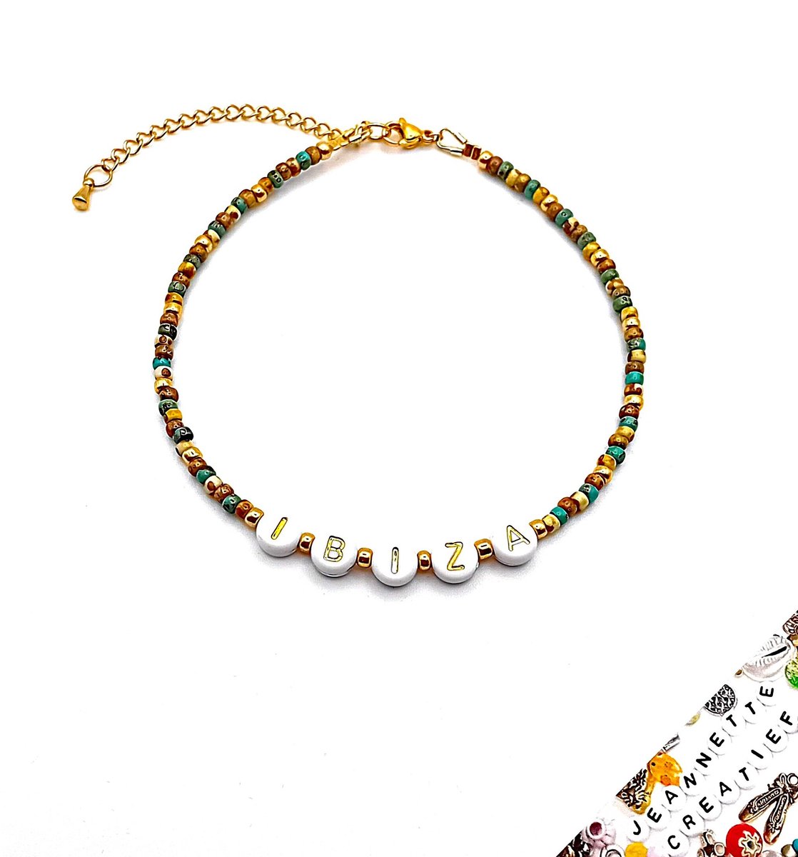 Jeannette-Creatief® - Beach - Enkelbandje IBIZA Miyuki Picasso RVS Gold - Enkelbandje Dames - Enkelbandjes - Enkelbandje - Enkelsieraad