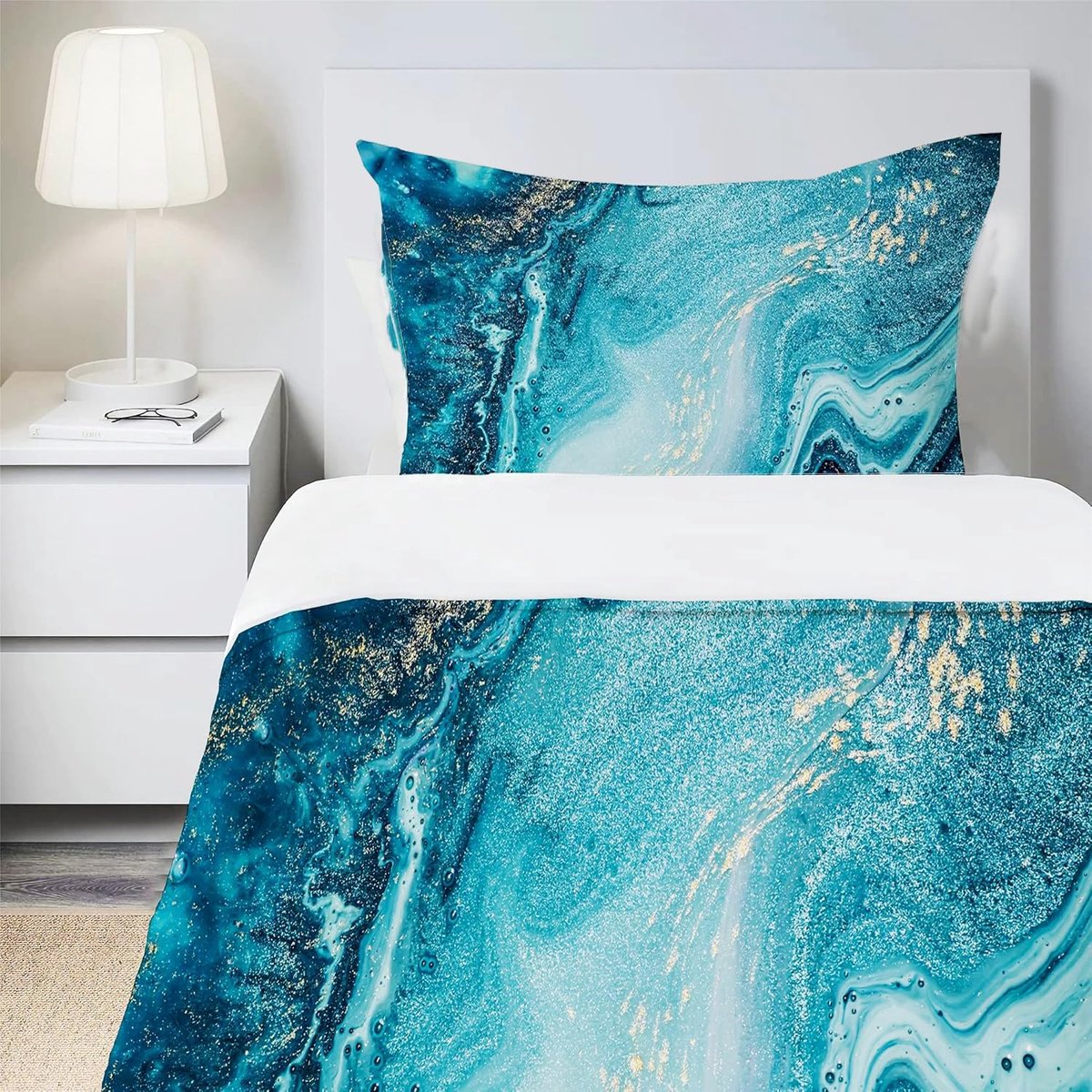 Ibenzoa Stijlvolle en Comfortabele Marmeren Beddengoedset voor Eenpersoonsbed met Luxe Microvezel blauw