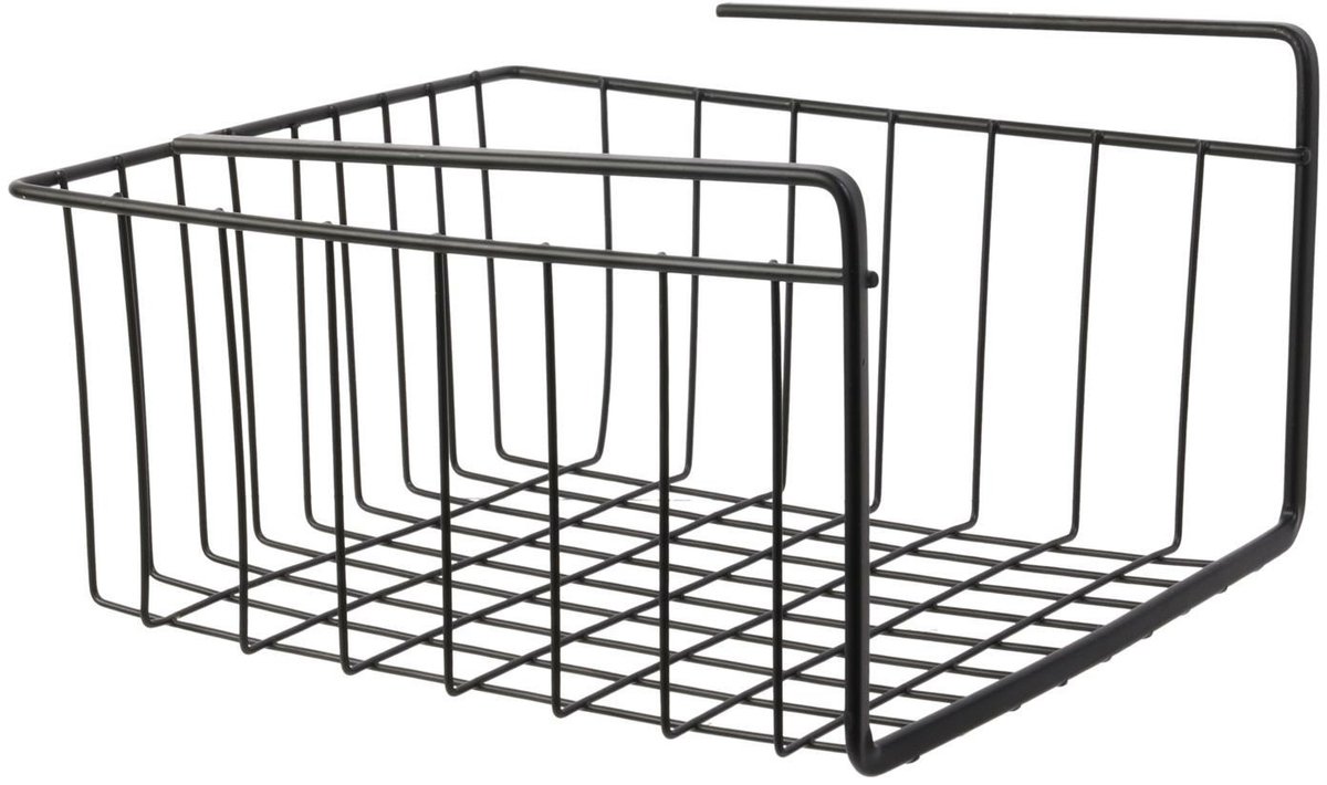 Home Deco Factory Hangmand voor in een kast - metaal - 26 x 14 x 26 cm - zwart - kastmandje - opbergers - kleding - hangend aan plank