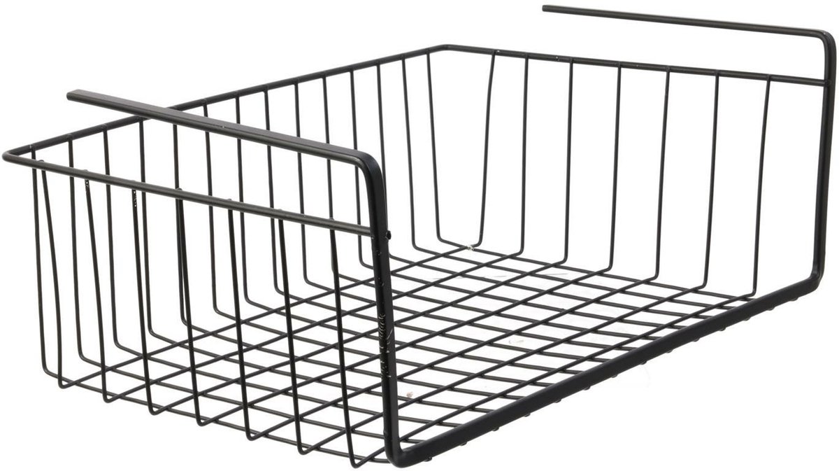 Home Deco Factory Hangmand voor in een kast - metaal - 40 x 26 x 14 cm - zwart - kastmandje - opbergers - kleding - hangend aan plank