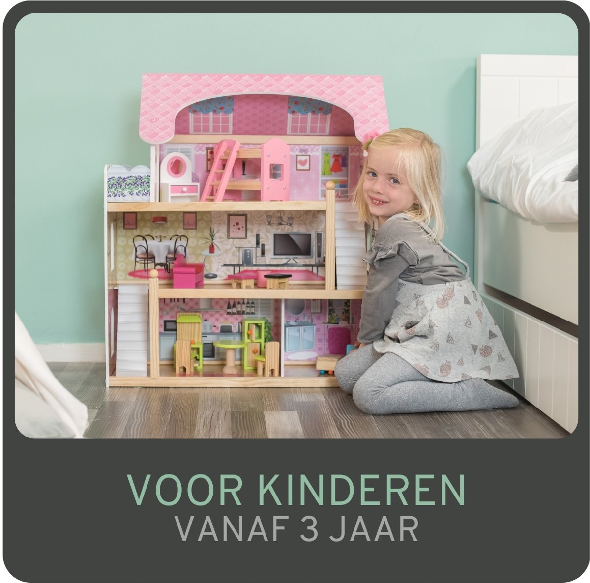 Bandits & Angels Houten Poppenhuis Roze Angels Villa vanaf 3 jaar 70 cm hoog - Inclusief 15 meubeltjes - Poppen Huis - Poppen Speelgoed — afbeelding 8