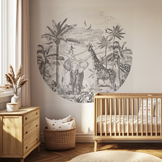 Papier peint cercle Flamingo - Ø 125 cm - Cercle mural intérieur - Décoration murale - Flamingo - Jungle - Papier peint Chambre de bébé sans PVC - Chambre bébé et chambre enfant - Accessoires chambre Chambre de bébé