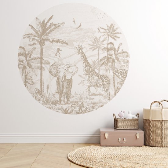 Behangcirkel Jungle - Ø 75 cm - Jungle - Safari - Behangcirkel zelfklevend - Behangcirkel babykamer - behangcirkel kinderkamer - Behangsticker - Babykamer en kinderkamer