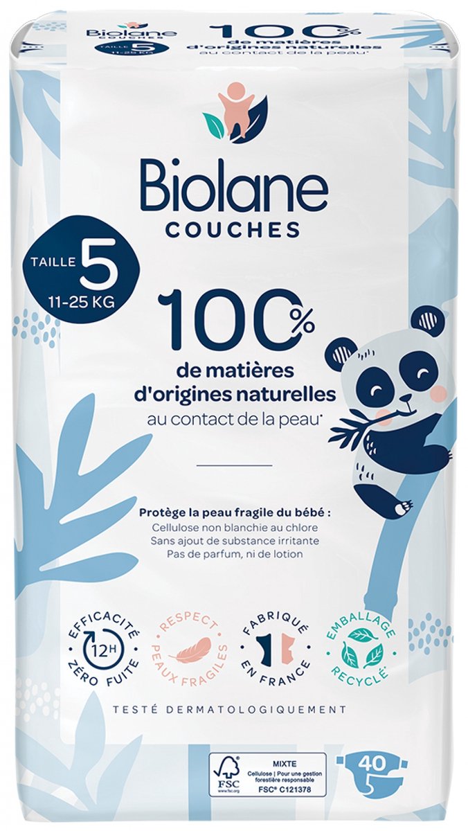 BIOLANE Natuurlijke luiers maat 5 | 40 stuks