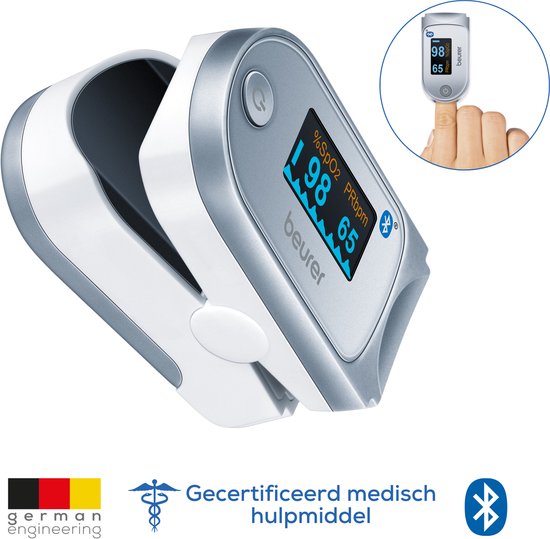 Beurer PO 60 Bluetooth® Saturatiemeter – Pulse-Oximeter voor Vinger – Meet Zuurstofgehalte & Hartslag – Kleurendisplay – beurer HealthManager Pro App – Klinisch Getest & Medisch Gecertificeerd – Incl. Batterijen – 5 Jaar Garantie