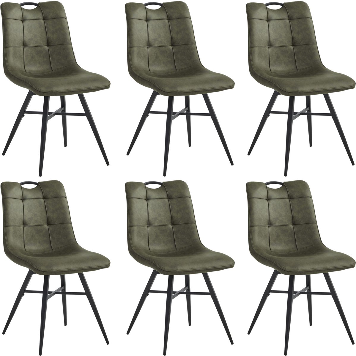 Colenis® - Bloq Eetkamerstoel - Set Van 6 - Groen - Microfiber Stof - Industrieel - Comfortabele Stoel voor Eetkamer of Keuken