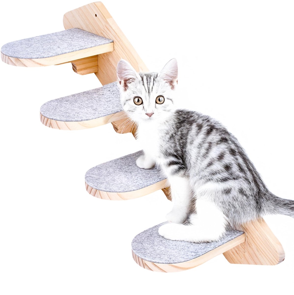 Ibenzoa® Ruimtebesparende Houten Kattentrap voor Wandmontage met Eenvoudige Installatie en Veiligheid