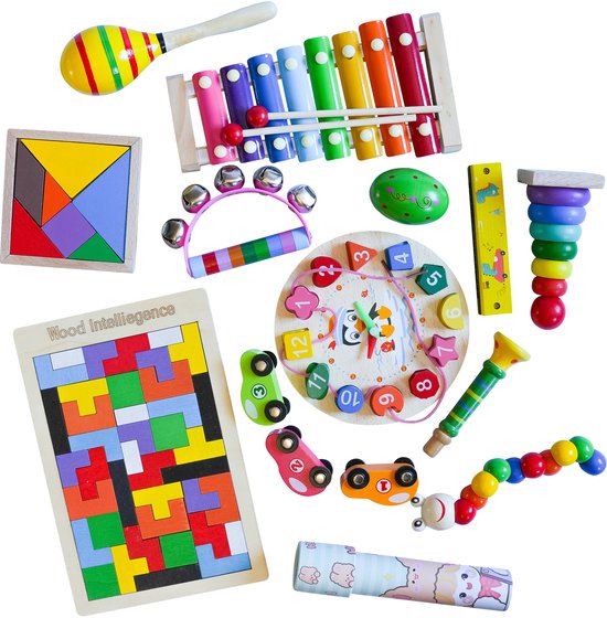 Kids Toys Age 1 OATHX 9-in-1 Kids Drum Set With Xylophone - Wooden