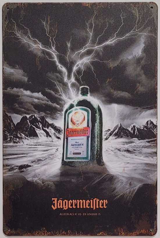 Jagermeister Fles Bliksem Reclamebord van metaal METALEN-WANDBORD - MUURPLAAT - VINTAGE - RETRO - HORECA- BORD-WANDDECORATIE -TEKSTBORD - DECORATIEBORD - RECLAMEPLAAT - WANDPLAAT - NOSTALGIE -CAFE- BAR -MANCAVE- KROEG- MAN CAVE