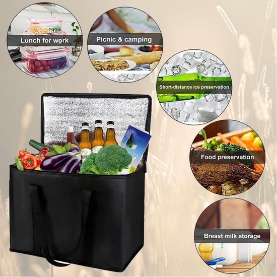 Opvouwbare koeltas - Met bodempaneel - 41 x 26 x 33 cm Grote geïsoleerde tas - Draagbare herbruikbare geïsoleerde boodschappentas - Geïsoleerde tas voor kamperen, picknicken, winkelen, auto, barbecue van Merkloos — afbeelding 4