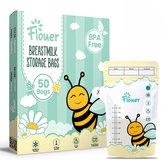 Flouer Moedermelk Bewaarzakjes met Schenktuit - Extra Groot - 240 ml - 50 Stuks - Borstvoeding Bewaarzakje - Babyvoeding Bewaarbakjes - Borstvoeding Zakjes