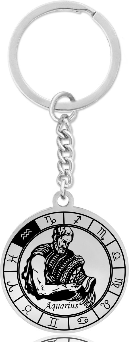 Sterrenbeeld Waterman (Aquarius) Sleutelhanger – Spiritueel Cadeau van Roestvrij Staal – Zilverkleurig – Pax Amare