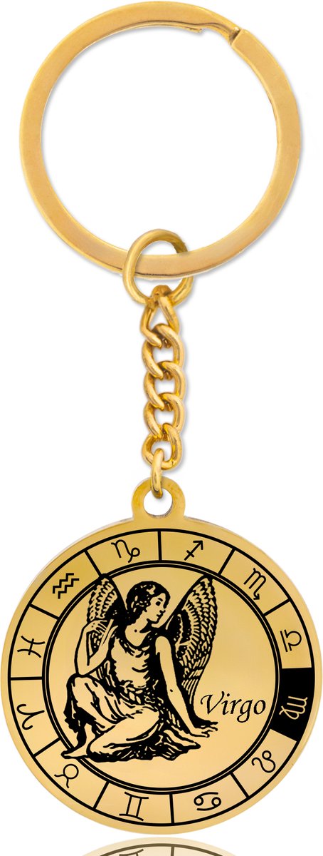 Sterrenbeeld Maagd (Virgo) Sleutelhanger – Spiritueel Cadeau van Roestvrij Staal – Goudkleurig – Pax Amare