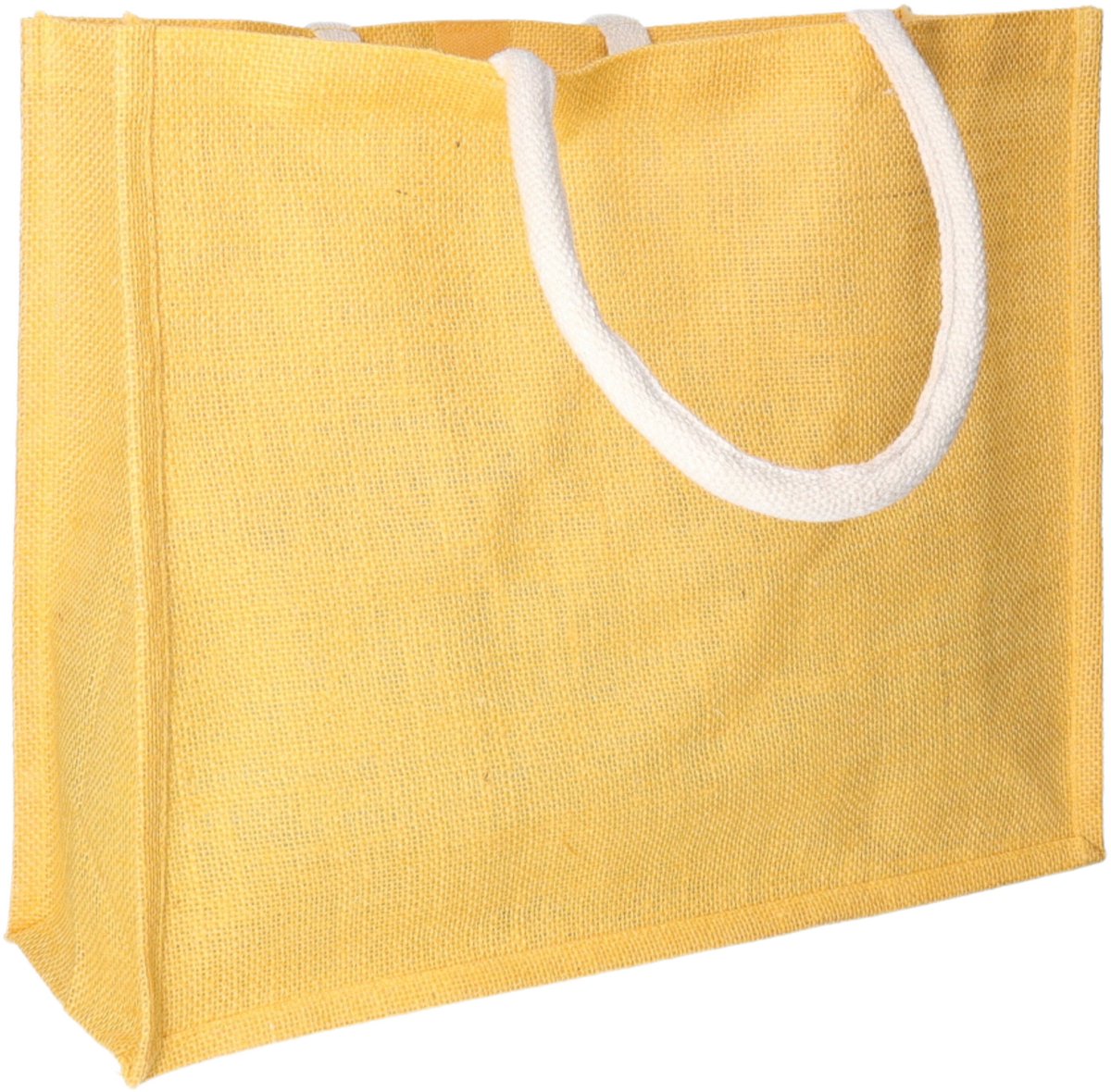 Jute gele shopper/boodschappen tas 42 cm - Stevige boodschappentassen/shopper bag