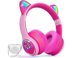 StayPowered Kinder Bluetooth Hoofdtelefoon - Perfect voor School & Reis - Veilig Volumeniveau - Heldere Geluidskwaliteit - met LED - Draadloos & Bekabeld - Versterkt Materiaal - Lange Batterijduur - Roze - Levering Sneller dan Aangegeven!