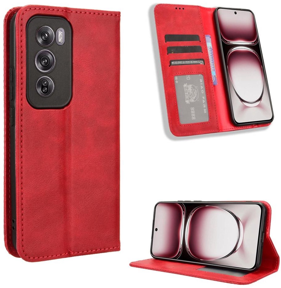 Mobigear Telefoonhoesje geschikt voor OPPO Reno 12 Pro Hoesje | Mobigear Sensation Bookcase Portemonnee | Pasjeshouder voor 3 Pasjes | Telefoonhoesje voor Pinpas / OV Kaart / Rijbewijs - Rood