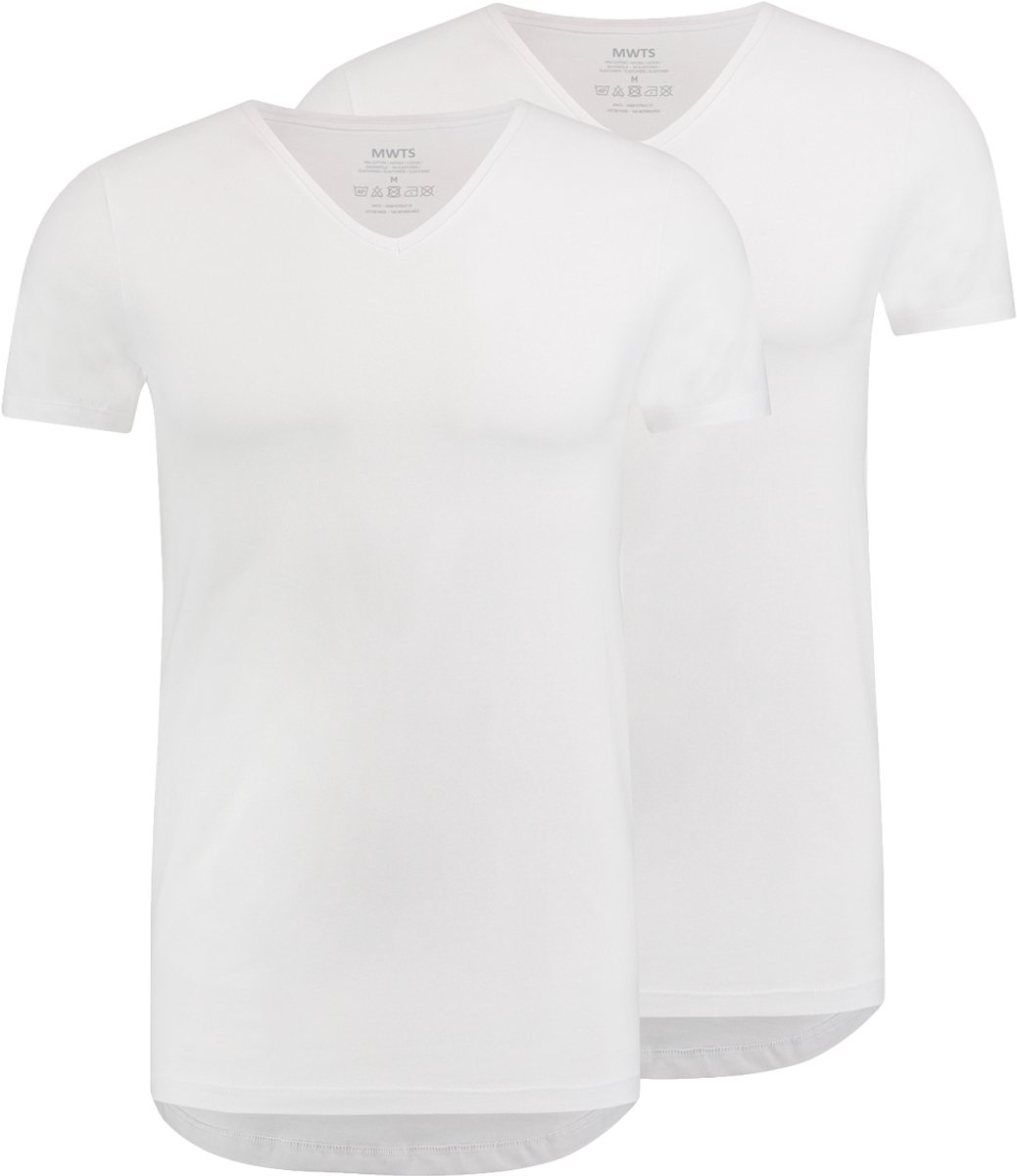 MWTS T-shirt Heren - 2-pack - Slim Fit - V-hals - Maat M - Wit