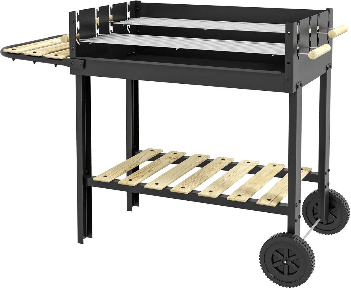 Premie Houtskool barbecue - 2 grillvlakken- Grilloppervlak 113 x 53,5 x 82,5 cm - BBQ voor buiten, tuin - Zwart