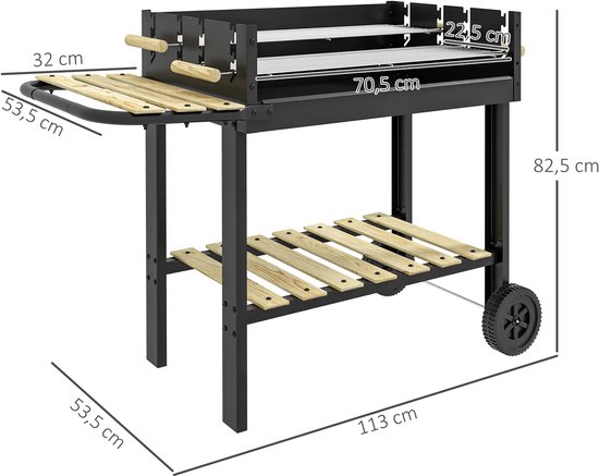 Premie Houtskool barbecue - 2 grillvlakken- Grilloppervlak 113 x 53,5 x 82,5 cm - BBQ voor buiten, tuin - Zwart van Merkloos — afbeelding 5