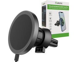iSetchi Telefoonhouder Auto met Qi Draadloze Oplader - 15W Autolader - Snellader - Met 2 extra Lange oplaadkabels - Ventilatierooster - Dashboard - Autohouder Geschikt voor MagSafe - Telefoonhouders Auto Ventilatie