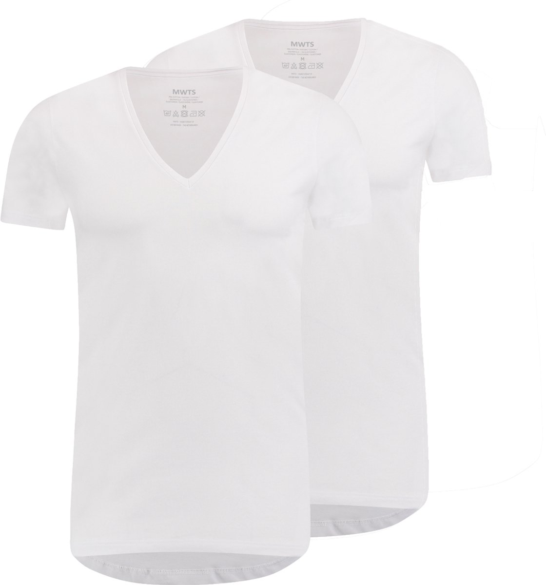 MWTS T-shirt Heren - 2-pack - Slim Fit - Diepe V-hals - Maat L - Wit