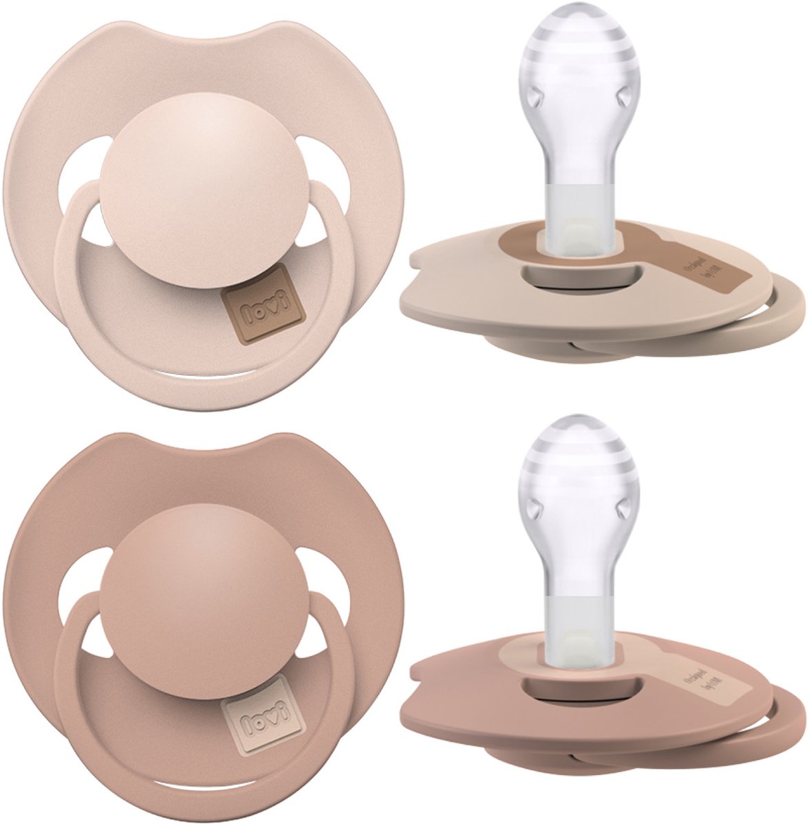 Goedkoopste Difrax LOVI Dynamische Fopspeen 18 Maanden - Beige & Bruin - 2 Stuks