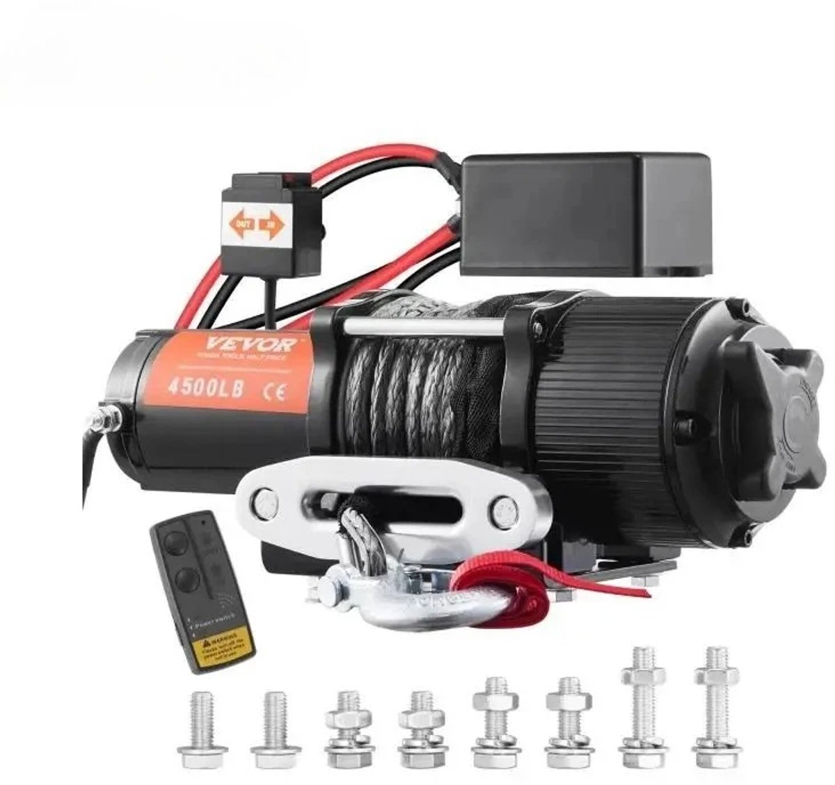 Lier - Elektrische Lier - 4500lbs Trekkracht - Draadloos - Met Afstandsbediening - IP55 Waterdicht - Stalen Kabel - 12V