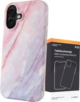 R2B Coque Marbre compatible iPhone 16 – Modèle De Bilt – Coque Téléphone avec Film Protecteur – Étui GSM – Rose/Gris/Bleu