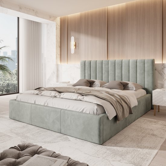 Meubella - Tweepersoonsbed Chief - Grijs - Velvet - 180x200 cm