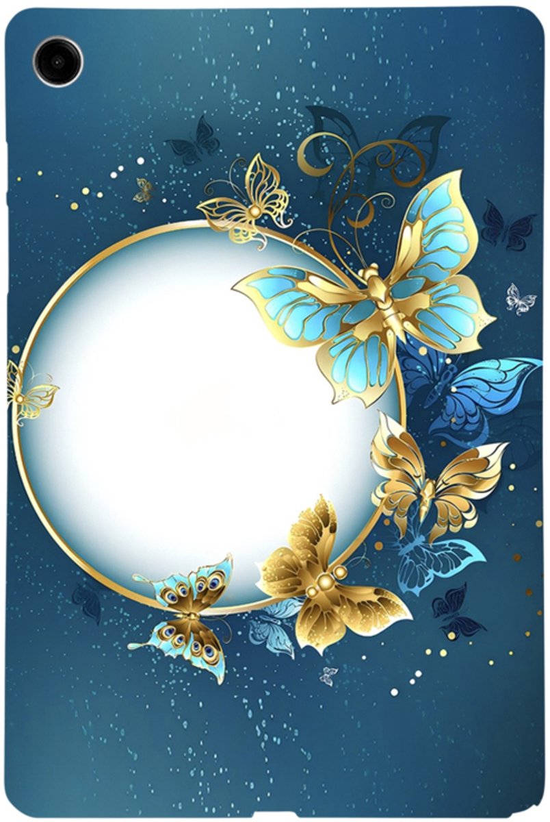 TPU Flex Bescherm- Hoes Cover Skin geschikt voor Samsung Galaxy Tab A11 Plus - A9 PLUS - 11"- Vlinders Blauw-Goud