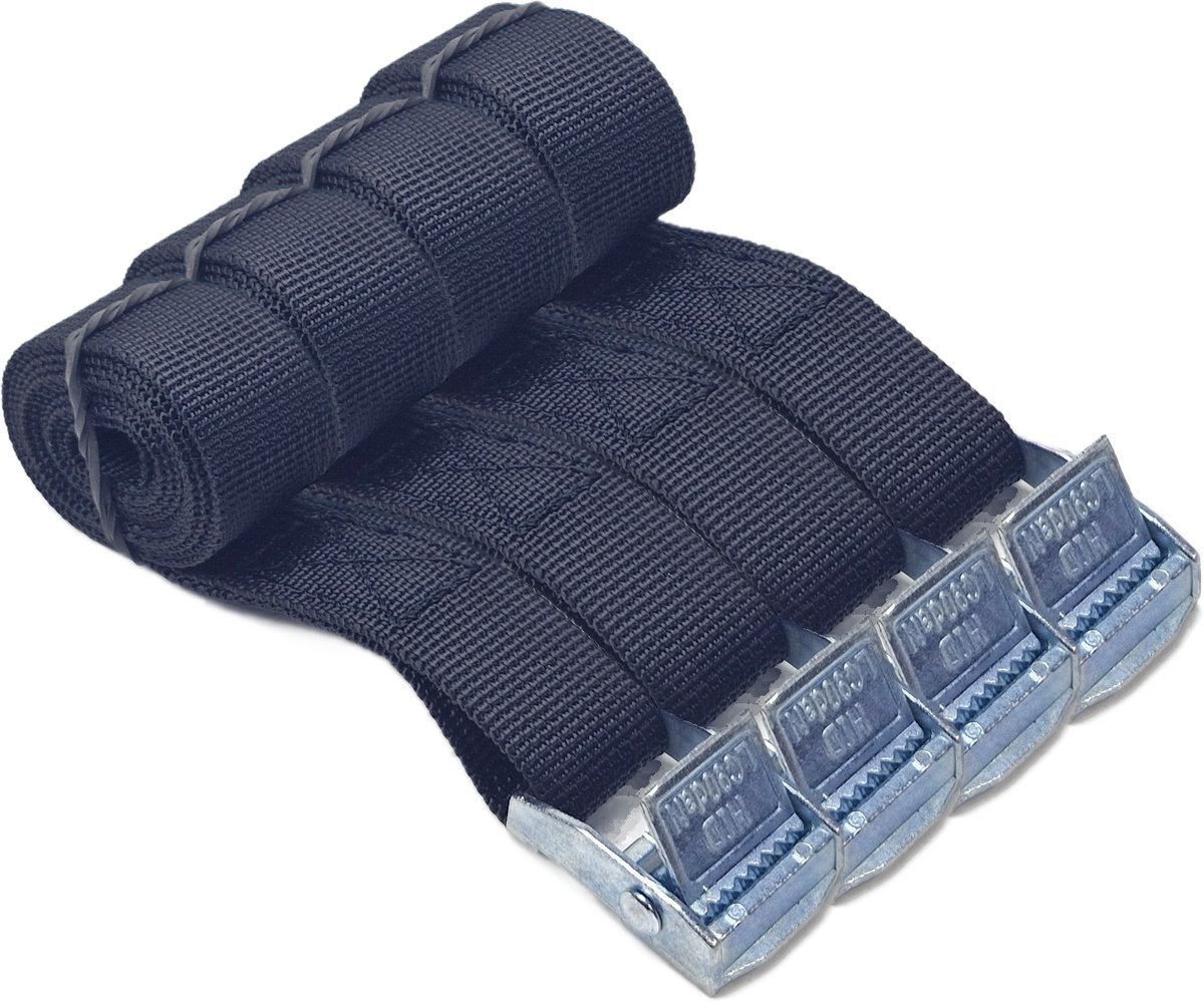 Pack De 4 Sangles D’Arrimage Fasty – Boucle Cam, Résistance 400kg, Noir (1" X 8ft)