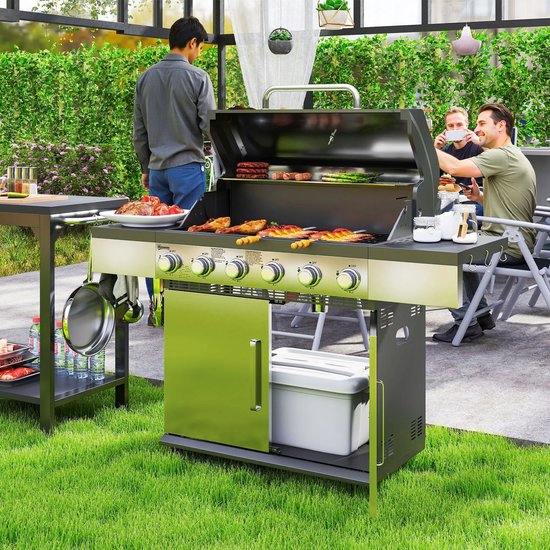 Gasbarbecue - Gasbarbecue en grill - 6 Branders - Met slang en thermometer - zilver van Merkloos — afbeelding 3
