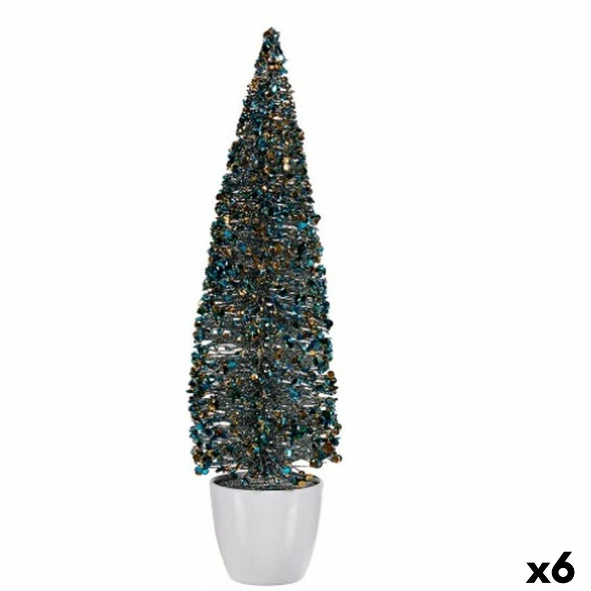 Blauw gouden plastic decoratieve kerstfiguren voor de kerstboom, 6 stuks, 10 x 38 x 10 cm elk.