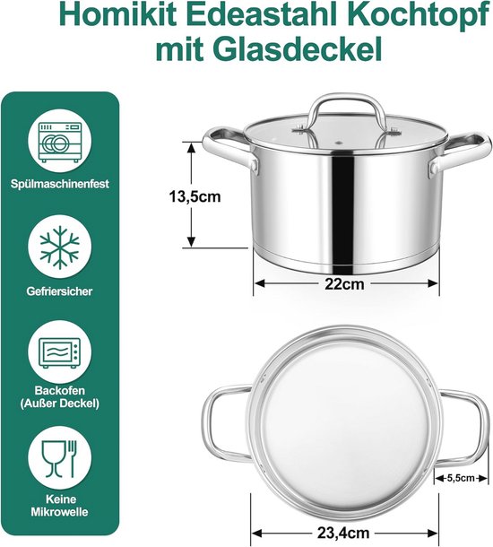 Vaguelly 2 stuks glazen kookpan met deksel 1350 ml soeppan kookpan doorzichtige simmerpan soeppan borosilicaatglas kookgerei voor inductie